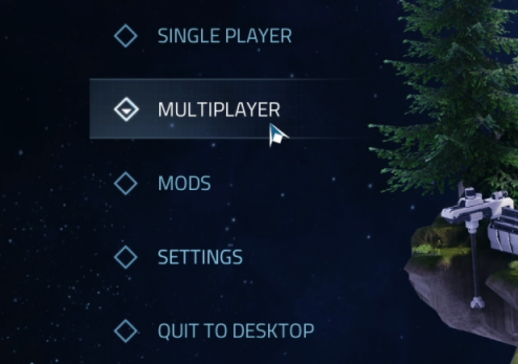 Astro Colony main menu with Multiplayer highlighted