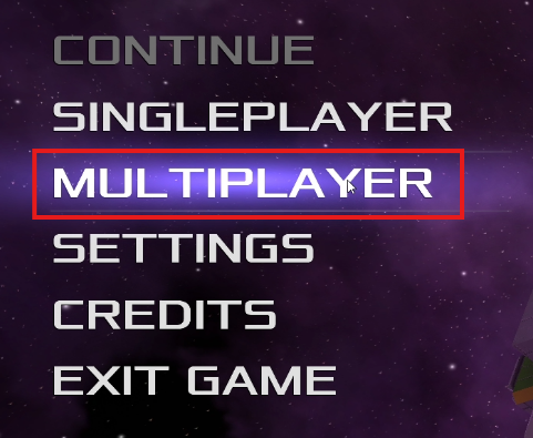 Avorion main menu with Multiplayer highlighted