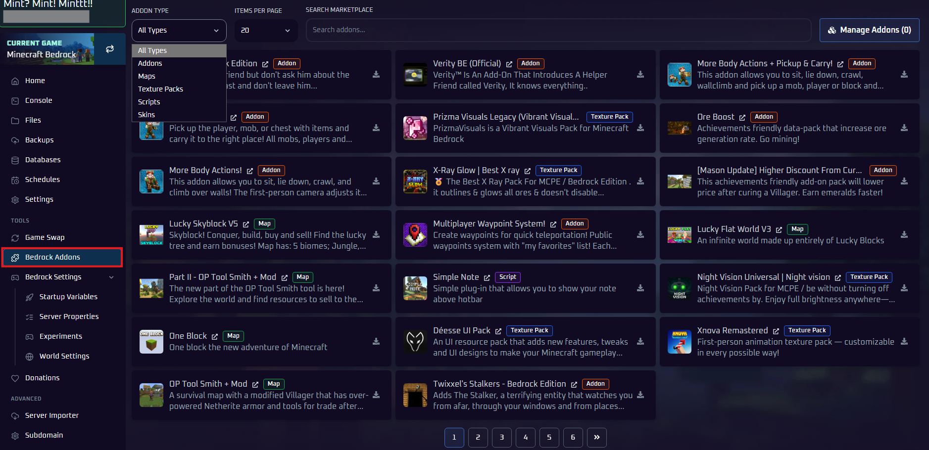 Bedrock Addons Tab