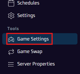 Game Settings tab in the MintServers panel
