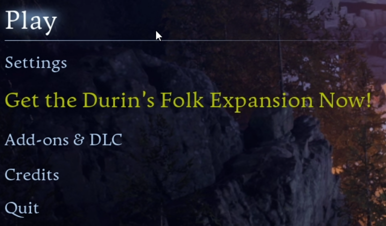 Return to Moria main menu with Play highlighted