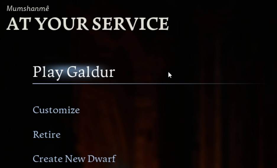 Return to Moria character select screen