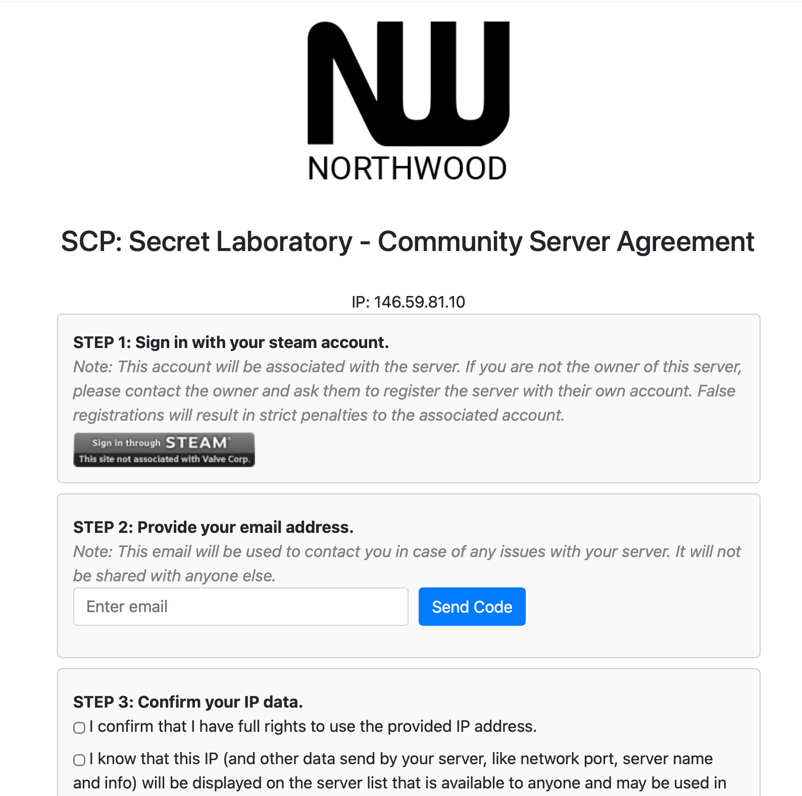 SCP: SL Community Server Agreement page