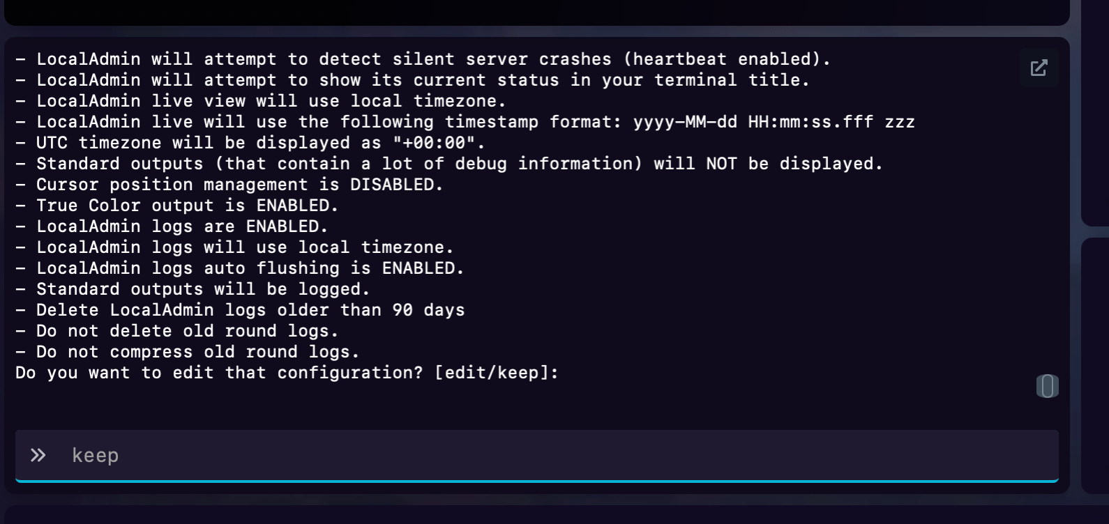 Keeping the default LocalAdmin configuration