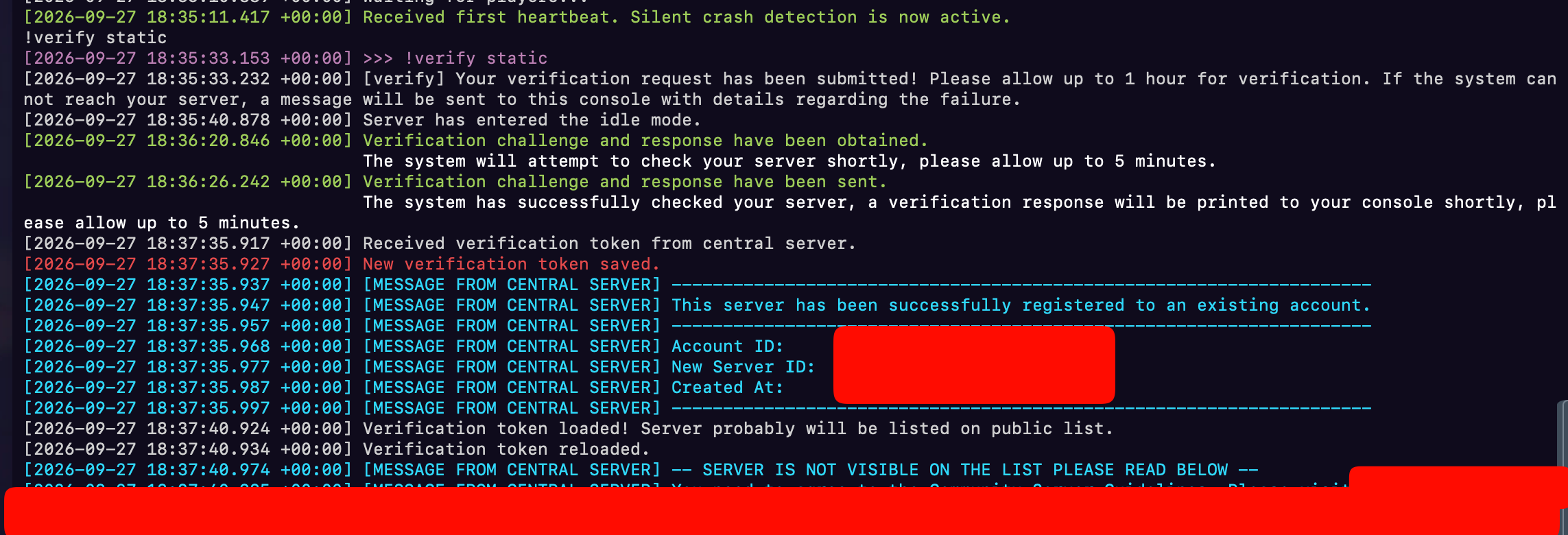 Console output after running !verify static