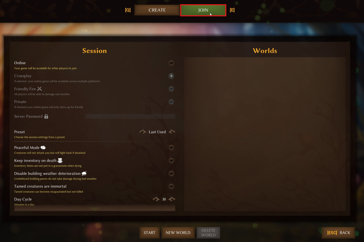 Smalland Join tab