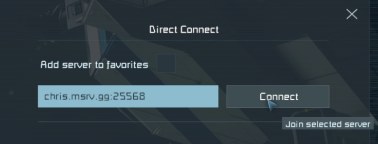 Direct Connect window with the IP and port field and Connect button