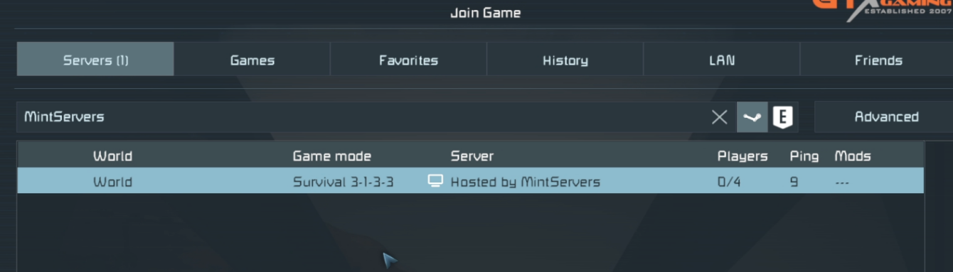 Space Engineers server list with a server selected and the Join World button
