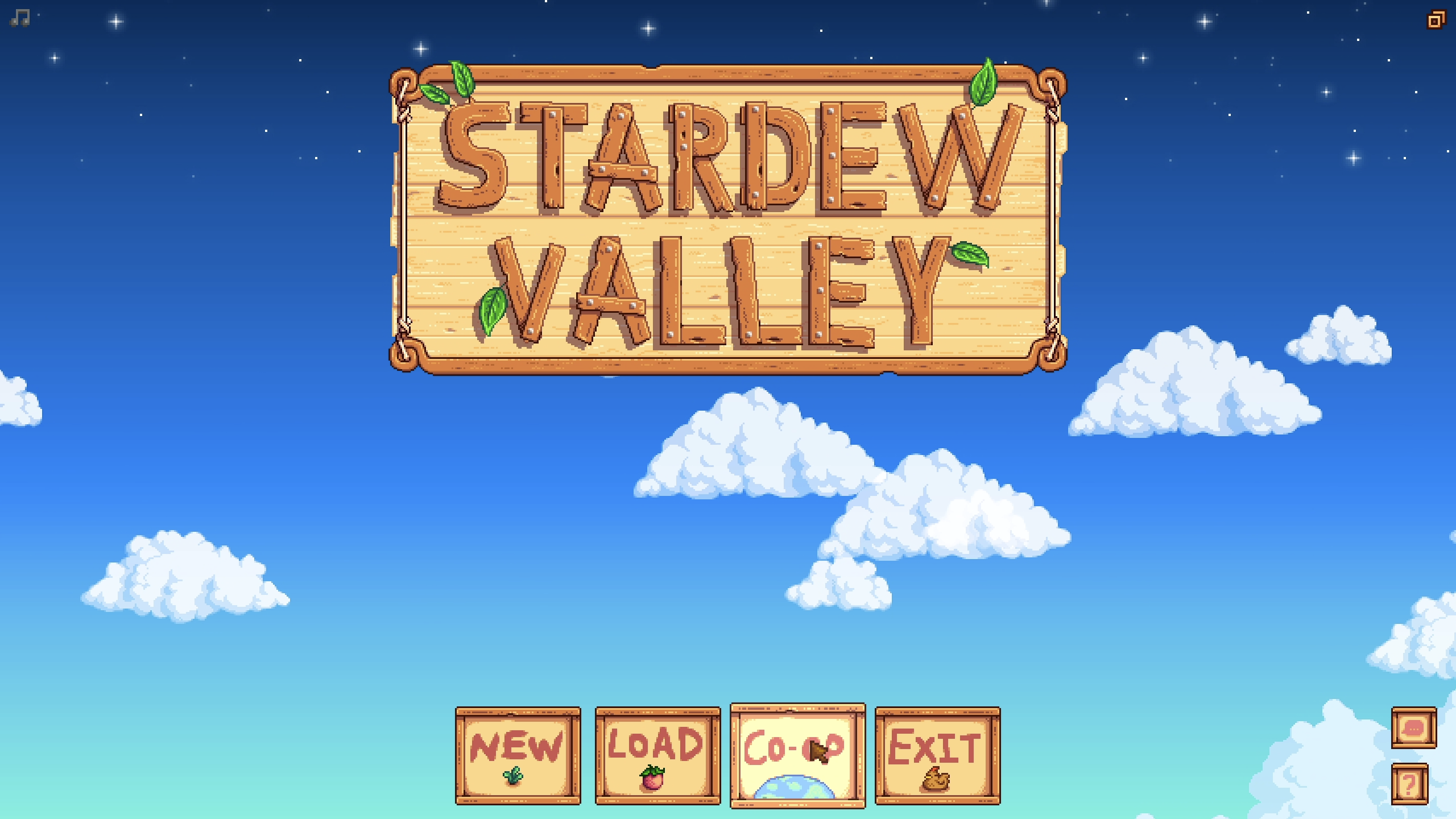 Stardew Valley title screen with Co-op option